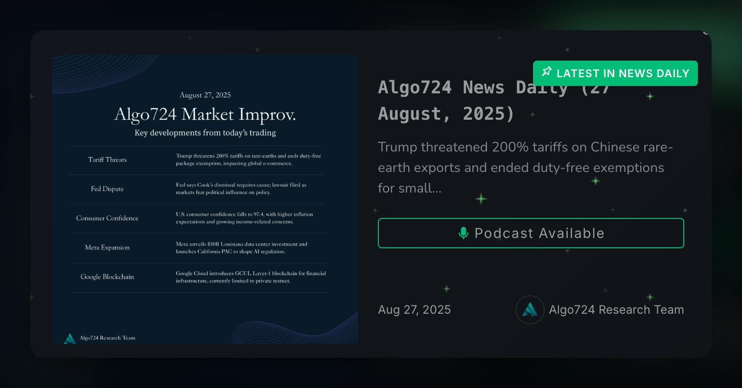 A card view of the 'Algo724 News Daily' article for August 27, 2025
